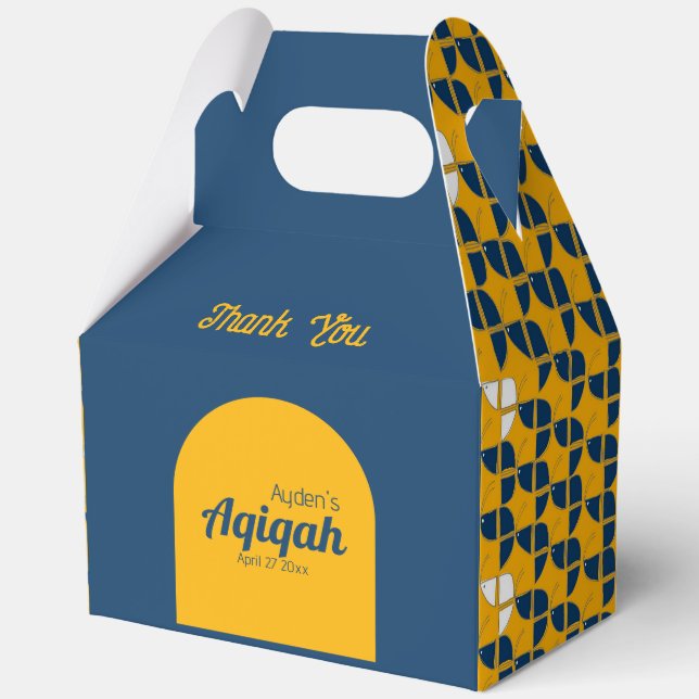 SHRIMPLY Blue Yellow Pattern, Aqiqah Baby Shower Favor Boxes (Front)