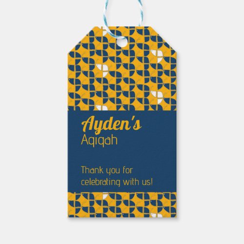 SHRIMPLY Blue Yellow Pattern Aqiqah Baby Shower Gift Tags