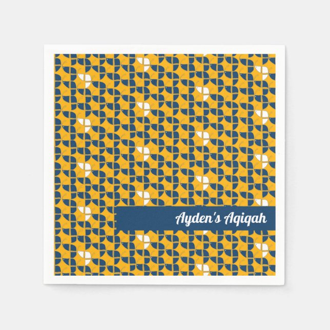 SHRIMPLY Blue Yellow Pattern, Aqiqah Baby Shower Napkins (Front)