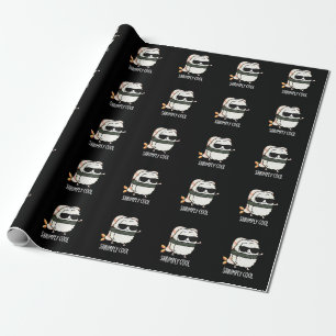 Shrimply Cool Funny Shrimp Sushi Pun Dark BG Wrapping Paper