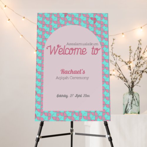 SHRIMPLY Light Pink Teal Baby Shower Welcome Sign