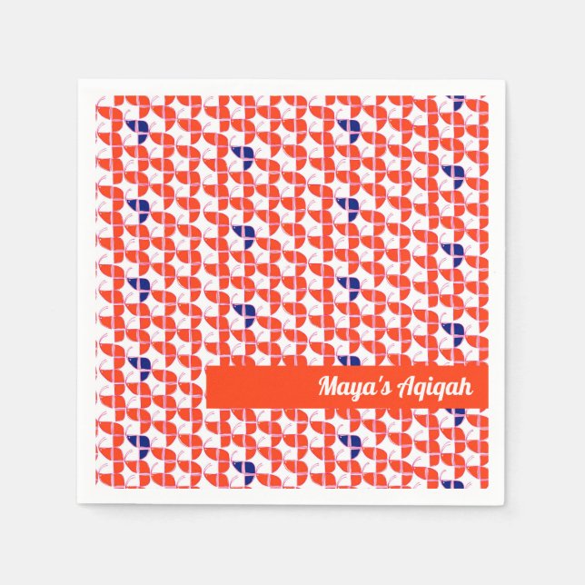 SHRIMPLY Orange White Pattern, Aqiqah Baby Shower Napkins (Front)