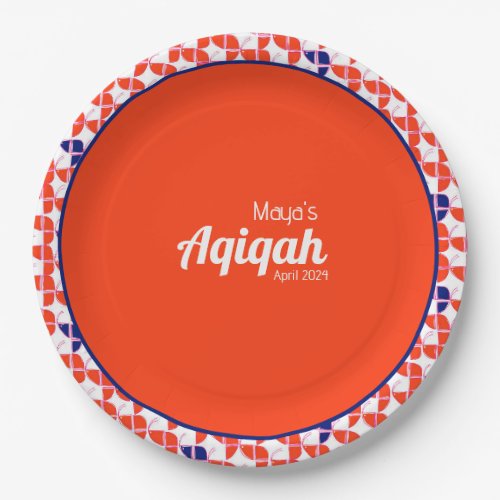 SHRIMPLY Orange White Pattern Aqiqah Baby Shower Paper Plates