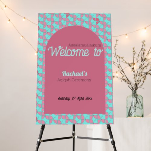 SHRIMPLY Pink Teal Aqiqah Baby Shower Welcome Sign