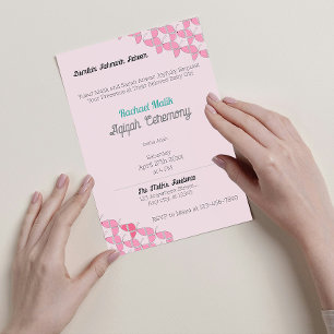 SHRIMPLY Pink Teal, Baby Girl Aqiqah Baby Shower Invitation