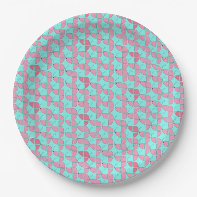SHRIMPLY Pink Teal Pattern, Aqiqah Baby Shower Paper Plates (Front)