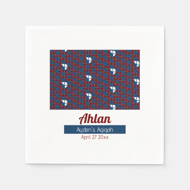 SHRIMPLY Red Blue Pattern, Aqiqah Baby Shower Napkins (Front)