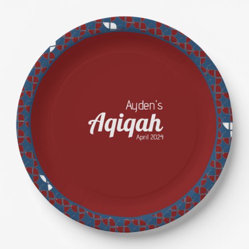 SHRIMPLY Red Blue Pattern Aqiqah Baby Shower Paper Plates