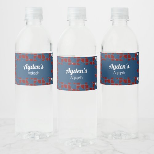 SHRIMPLY Red Blue Pattern Aqiqah Baby Shower Water Bottle Label