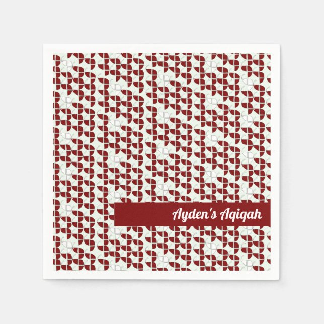 SHRIMPLY Red White Pattern, Aqiqah Baby Boy Shower Napkins (Front)
