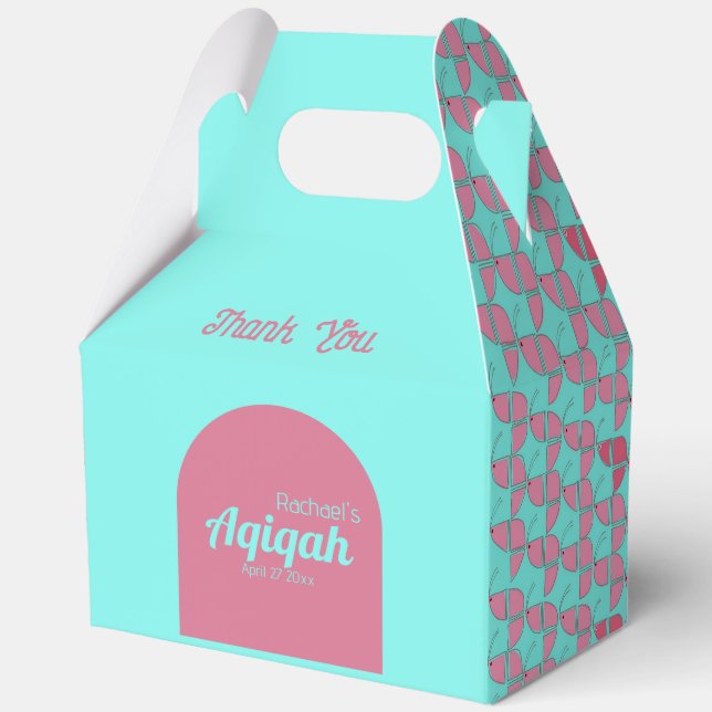 SHRIMPLY Teal Pink, Baby Girl Aqiqah Baby Shower Favor Boxes (Front)