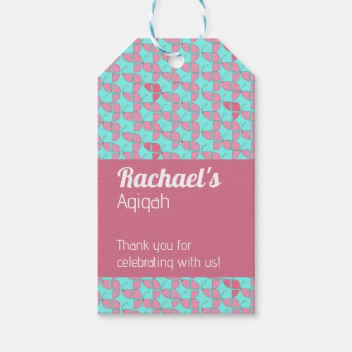 SHRIMPLY Teal Pink Pattern Aqiqah Baby Shower Gift Tags