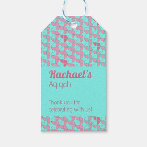 SHRIMPLY Teal Pink Pattern Aqiqah Baby Shower Gift Tags