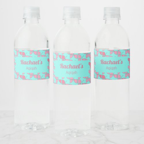 SHRIMPLY Teal Pink Pattern Aqiqah Baby Shower Water Bottle Label