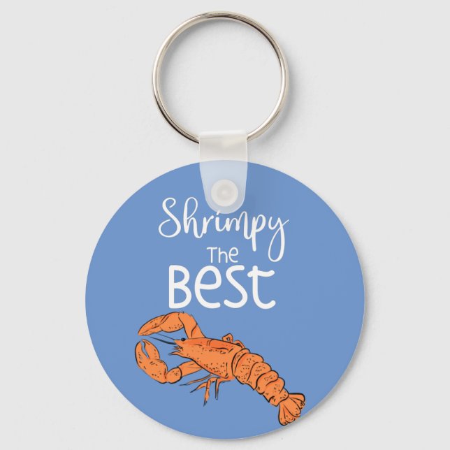 Shrimply the best pun keychain (Front)