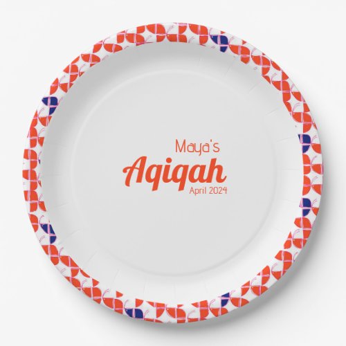 SHRIMPLY White Orange Pattern Aqiqah Baby Shower Paper Plates