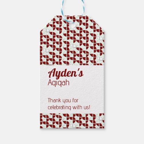 SHRIMPLY White Red Pattern Aqiqah Baby Shower Gift Tags