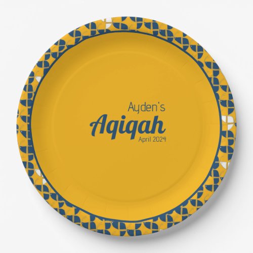 SHRIMPLY Yellow Blue Aqiqah Baby Shower Paper Plates