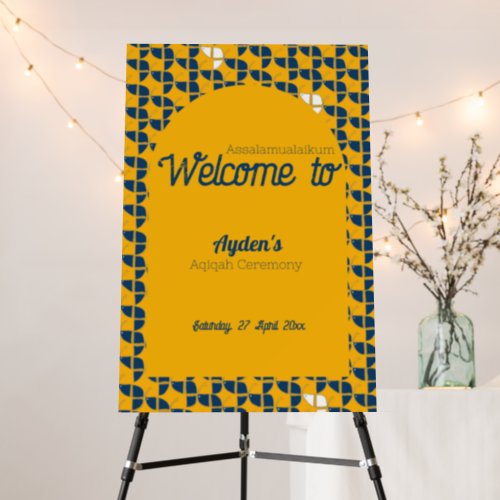 SHRIMPLY Yellow Blue Baby Shower Welcome Sign