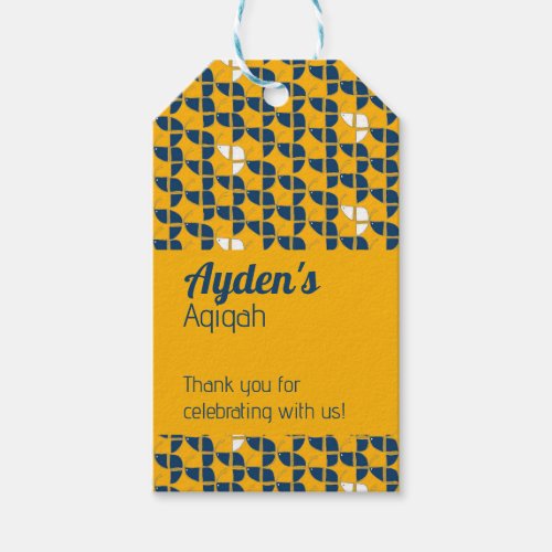 SHRIMPLY Yellow Blue Pattern Aqiqah Baby Shower Gift Tags