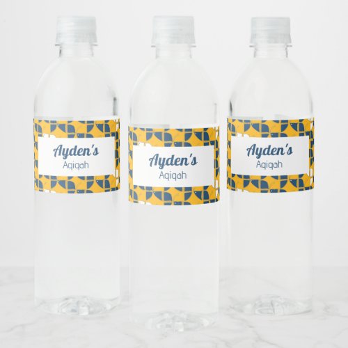 SHRIMPLY Yellow White Pattern Aqiqah Baby Shower Water Bottle Label