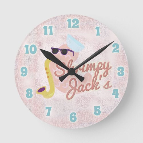 Shrimpy Jacks Fun Shrimp Cartoon Character Round Clock