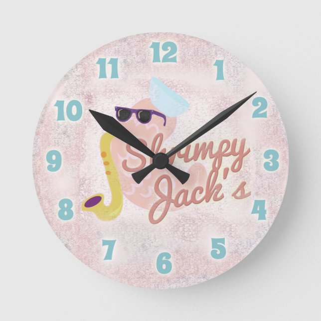 Shrimpy Jacks Fun Shrimp Cartoon Character Round Clock (Front)