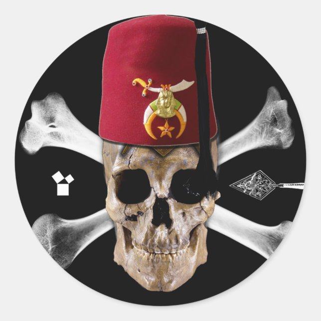 Shriner Masonic  Skull and Bones with Fez Classic Round Sticker (Front)