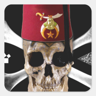 Shriner Masonic Skull and Bones with Fez Square Sticker