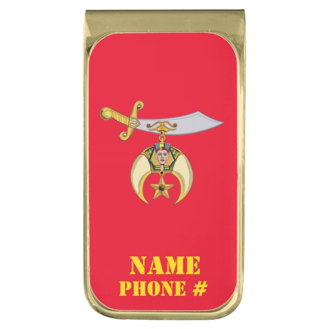 SHRINERS GOLD FINISH MONEY CLIP (Front Vertical)