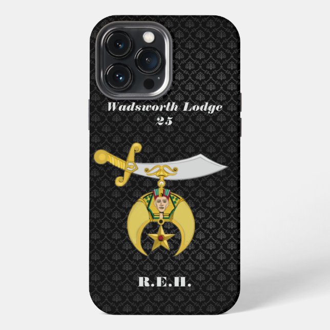 Shriners Symbol with Black Pattern Monogrammed  Iphone Case (Back)