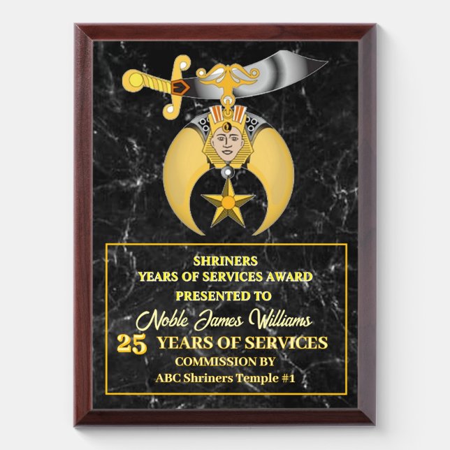 Shriners Year Of Services Award Plaque (Vertical)