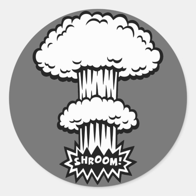 SHROOM! -b/w Classic Round Sticker (Front)