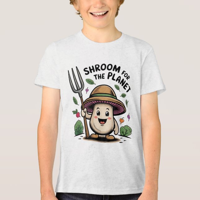 Shroom For The Planet Funny Mushroom Farmer Tri-Blend Shirt (Front)