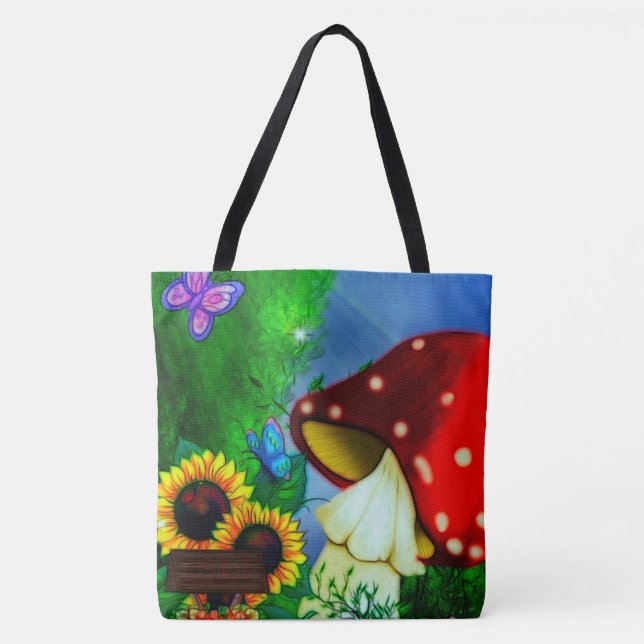 Shroom Gully Whimsical Fantasy Art Tote Bag (Front)