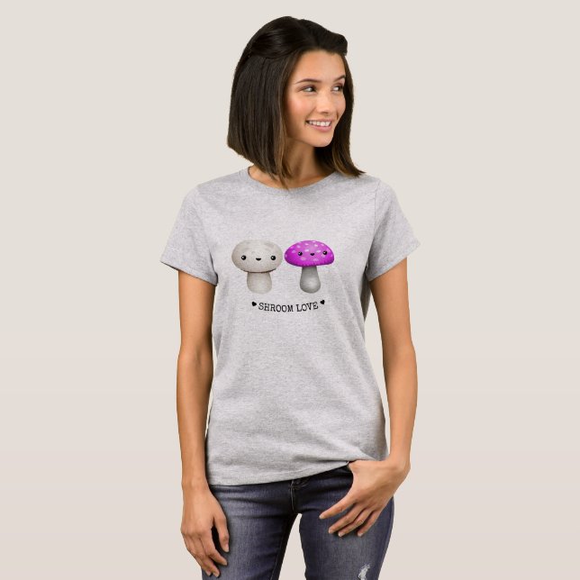 Shroom Love | Kawaii | Gray T-Shirt (Front Full)