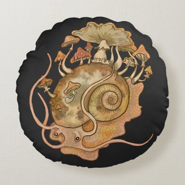 Shroom Snail Spirit Animal Round Pillow (Front)