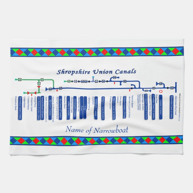 Shropshire Union Canal Route Map UK Waterways Blue Towel (Horizontal)