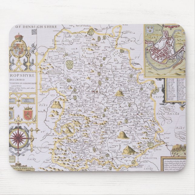 Shropshyre, engraved by Jodocus Hondius Mouse Pad (Front)