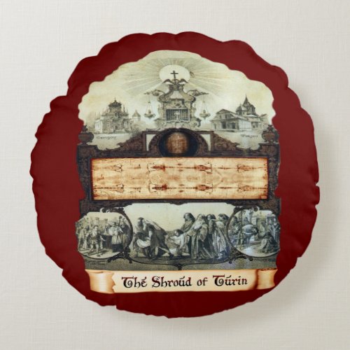 Shroud of Turin Jesus Burial Cloth  Round Pillow