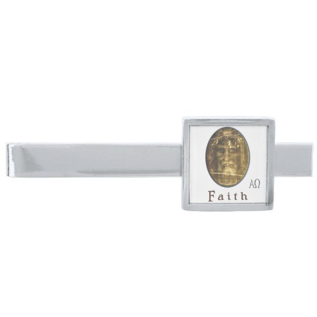 Shroud of Turin Silver Finish Tie Bar (Front)