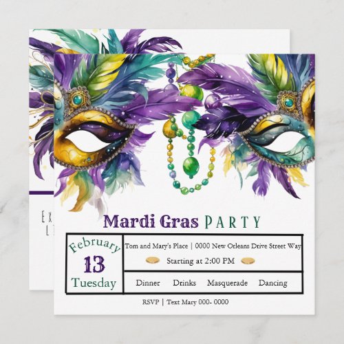 Shrove Tuesday and Mardi Gras Party Invitation