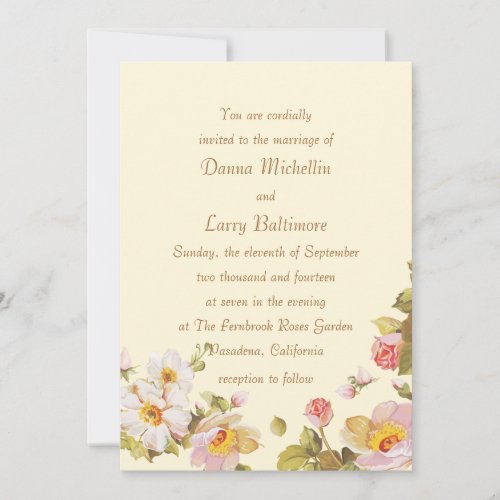Shrub Roses Cornsilk Wedding Invitation