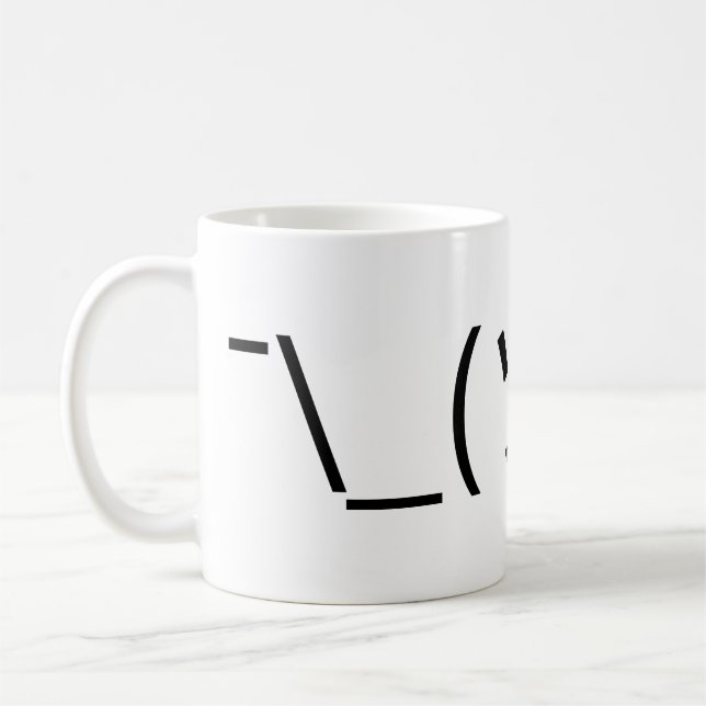 Shrug Emoticon ¯\_(ツ)_/¯ Japanese Kaomoji Coffee Mug (Left)