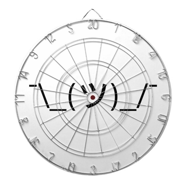 Shrug Emoticon ¯\_(ツ)_/¯ Japanese Kaomoji Dartboard With Darts (Front)