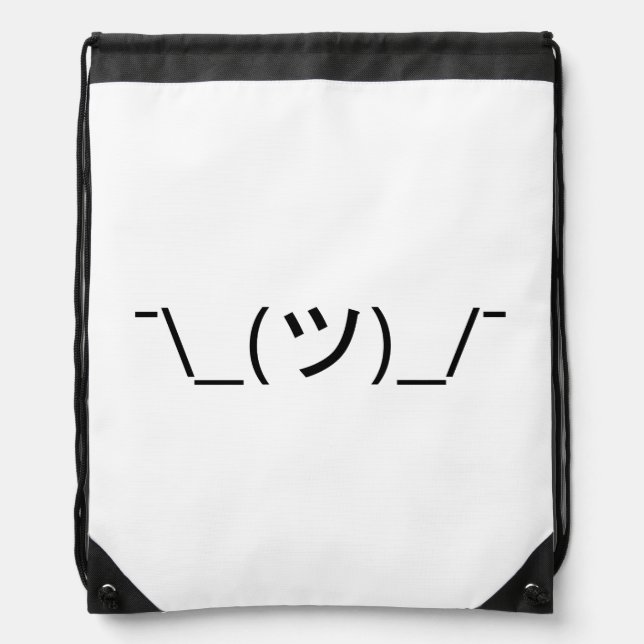 Shrug Emoticon ¯\_(ツ)_/¯ Japanese Kaomoji Drawstring Bag (Front)