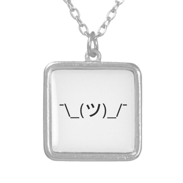 Shrug Emoticon ¯\_(ツ)_/¯ Japanese Kaomoji Silver Plated Necklace (Front)