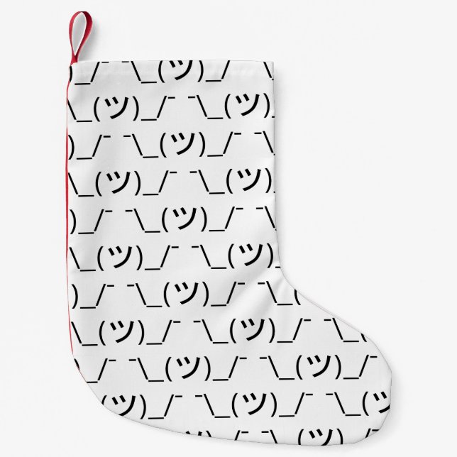 Shrug Emoticon ¯\_(ツ)_/¯ Japanese Kaomoji Small Christmas Stocking (Front)