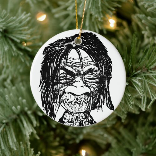 Shrunken head ceramic ornament