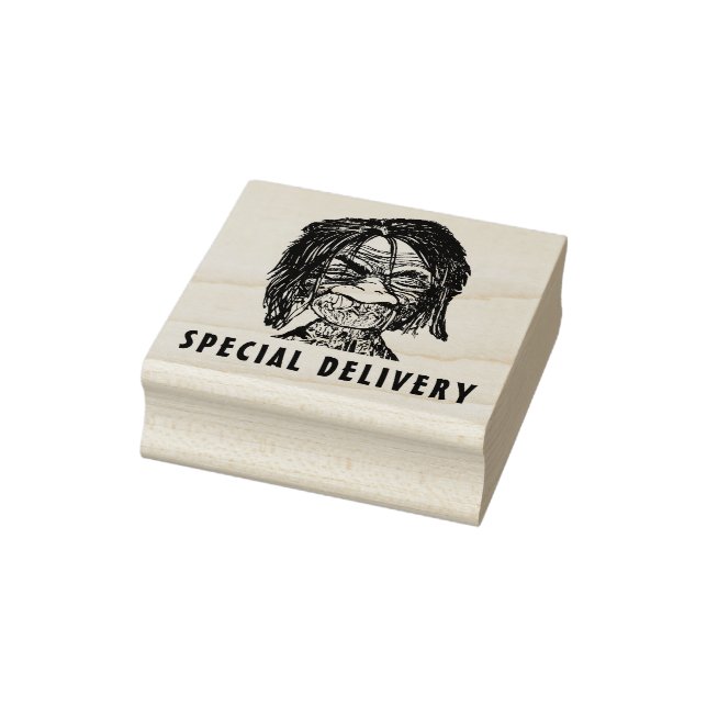 Shrunken head special delivery rubber stamp Zazzle